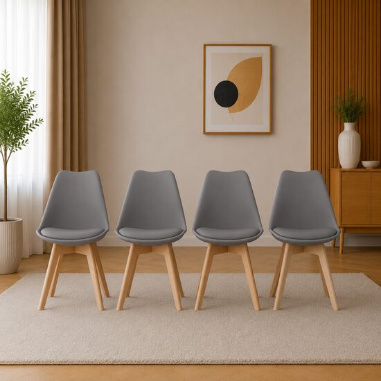 Set 4 scaune bucatarie/living, Artool, Mark, PP grafit, picioare lemn natur, 49x43x82 cm