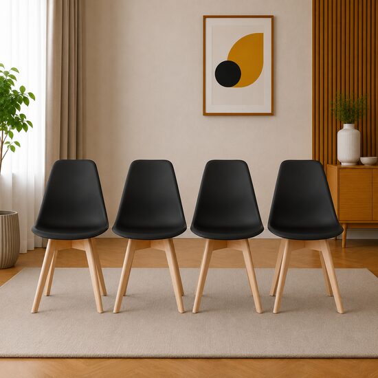 Set 4 scaune bucatarie/living, Artool, Kito, PP negru, picioare lemn natur, 46x54.5x80 cm