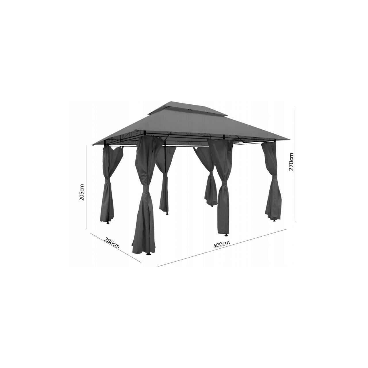 Pavilion/foisor pentru gradina/terasa, cadru metalic, cu plasa de tantari, gri, 4x3x2.65 m