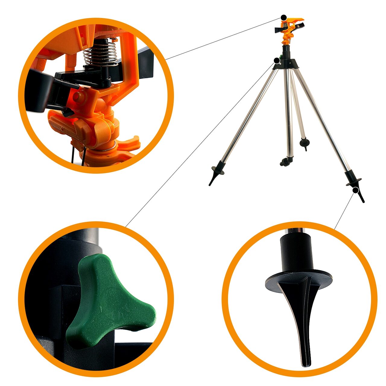 Aspersor pulsatoriu, plastic, cu trepied telescopic, 550-930 mm