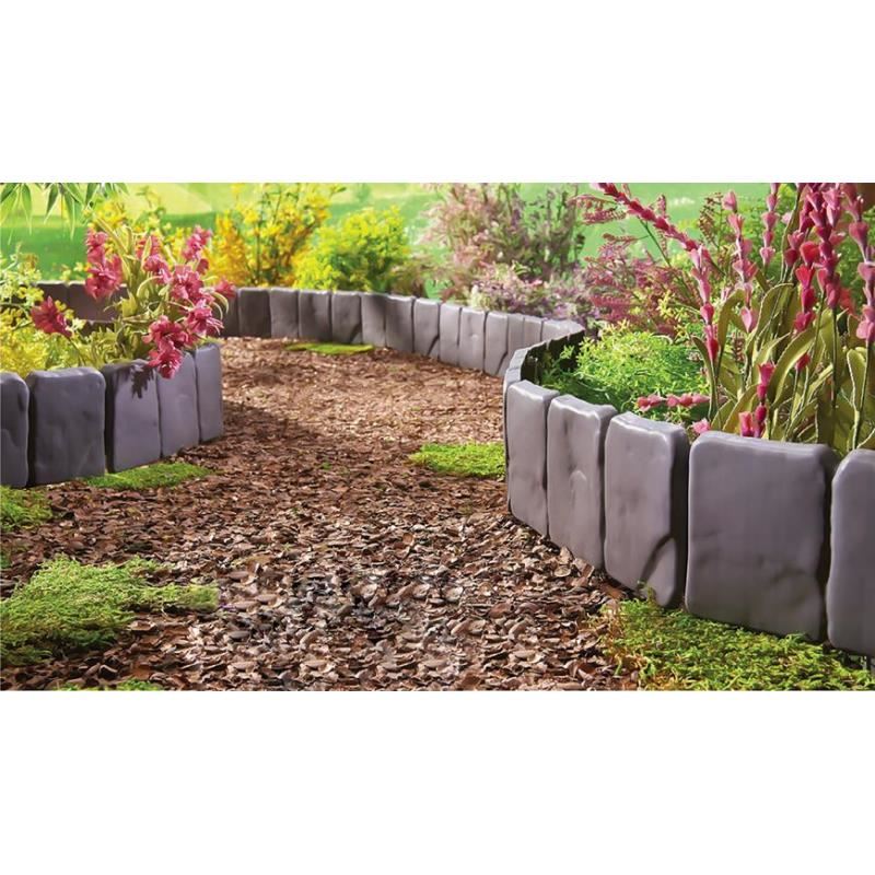 Bordura de gradina din plastic, imitatie de piatra, set 10 buc, 25x23 cm, Strend Pro