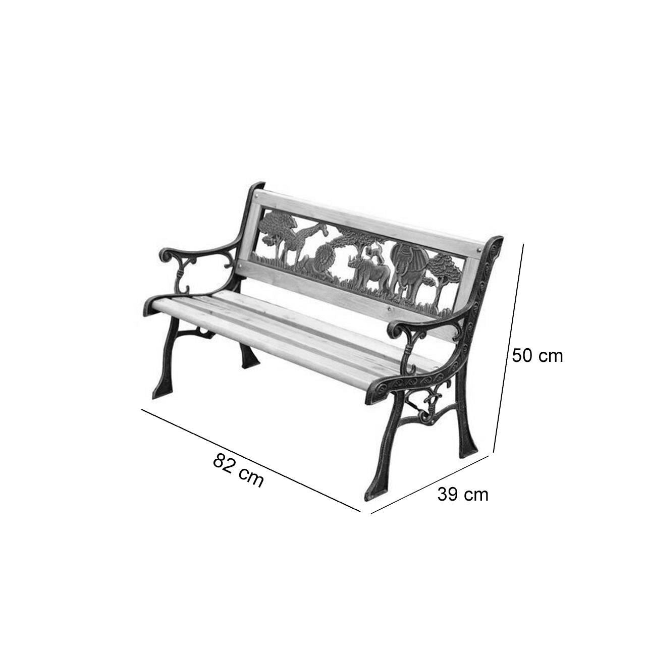 Banca de gradina, pentru copii, lemn, structura metal, 82x39x50 cm, Jumanji