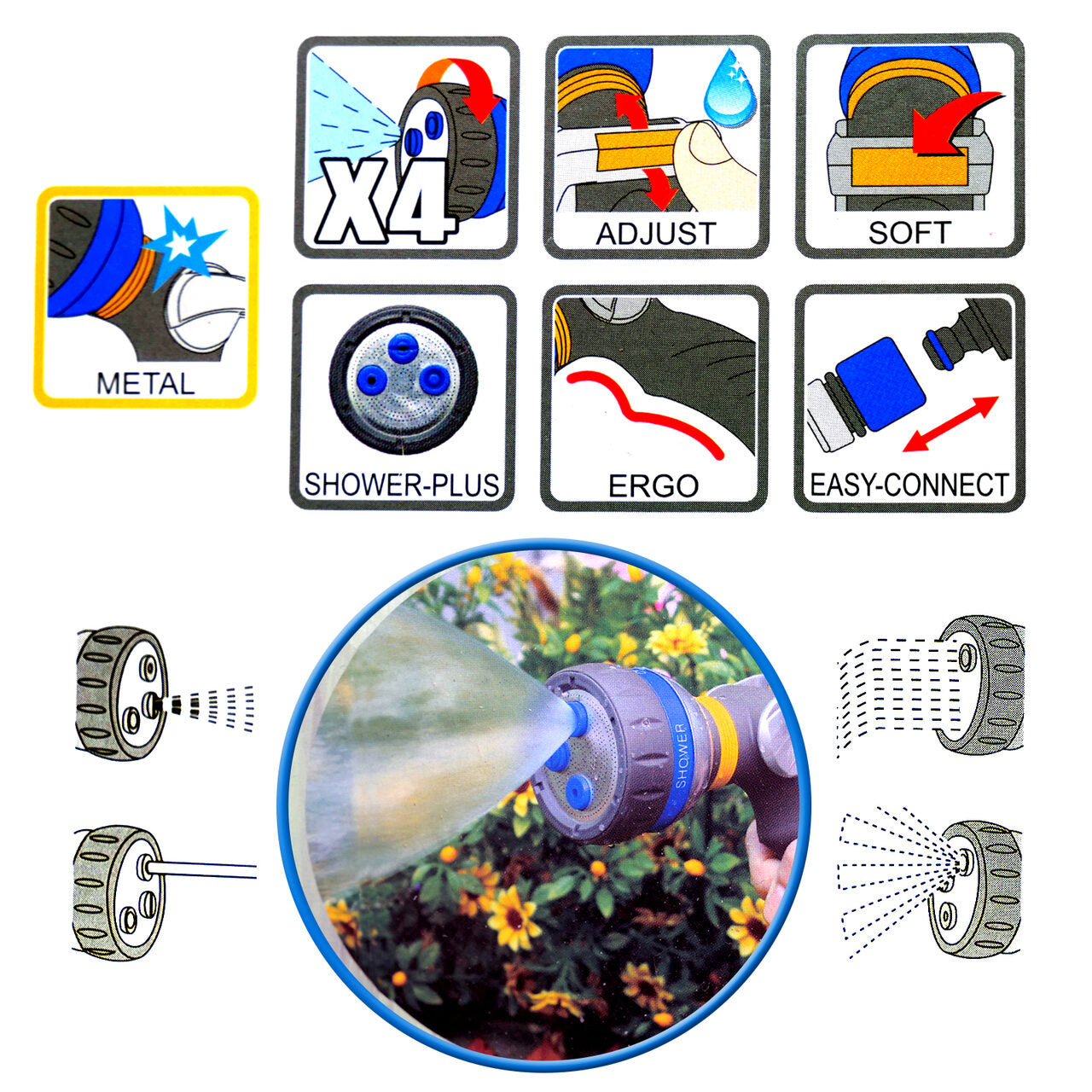 Pistol stropit gradina, tip dus, 4 moduri, metalic, Aquacraft