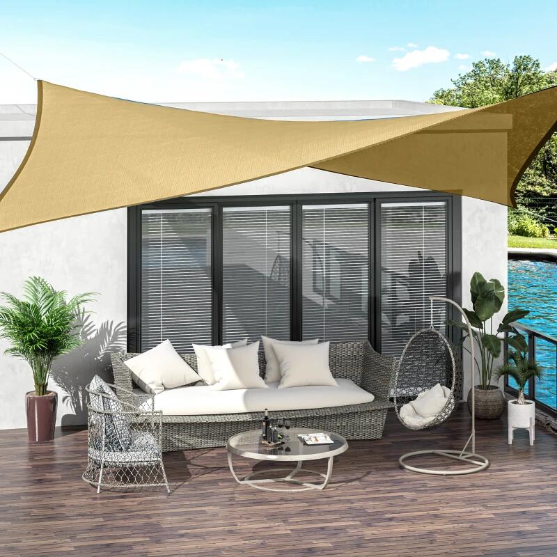 Copertina parasolar, dreptunghiulara, polietilena, cu sfoara pentru fixare, inele metalice, bej, 6x4 m