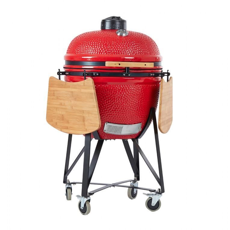 Gratar gradina, grill rotund, ceramic, cu roti, capac, rafturi, 52x105 cm, Kamado Egg 21
