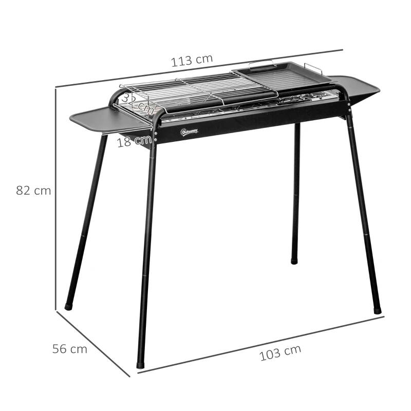 Gratar gradina/camping cu carbuni, portabil, grill dreptunghiular, cu rafturi, structura inox, 113x56x82 cm