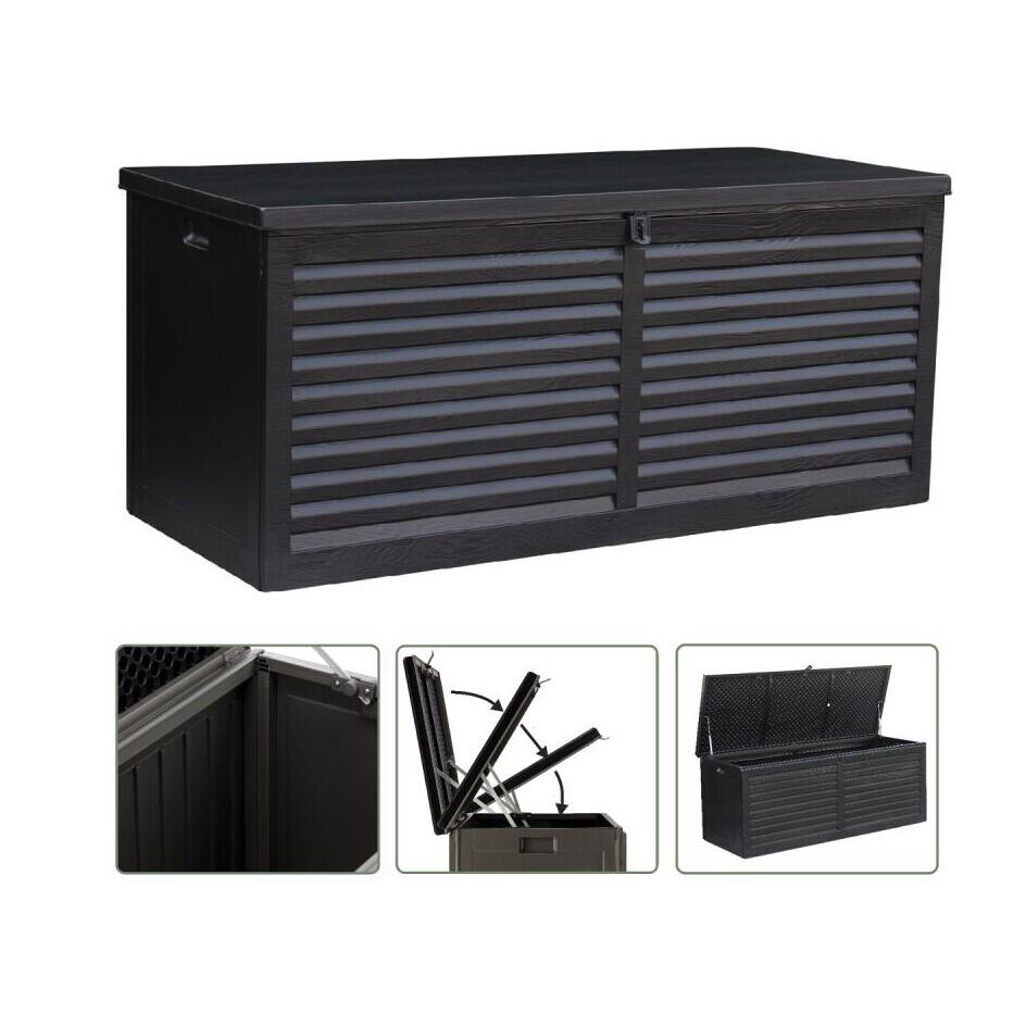 Lada depozitare de gradina, capac cu telescop, negru, 490 L, 146.4x61x64.4 cm