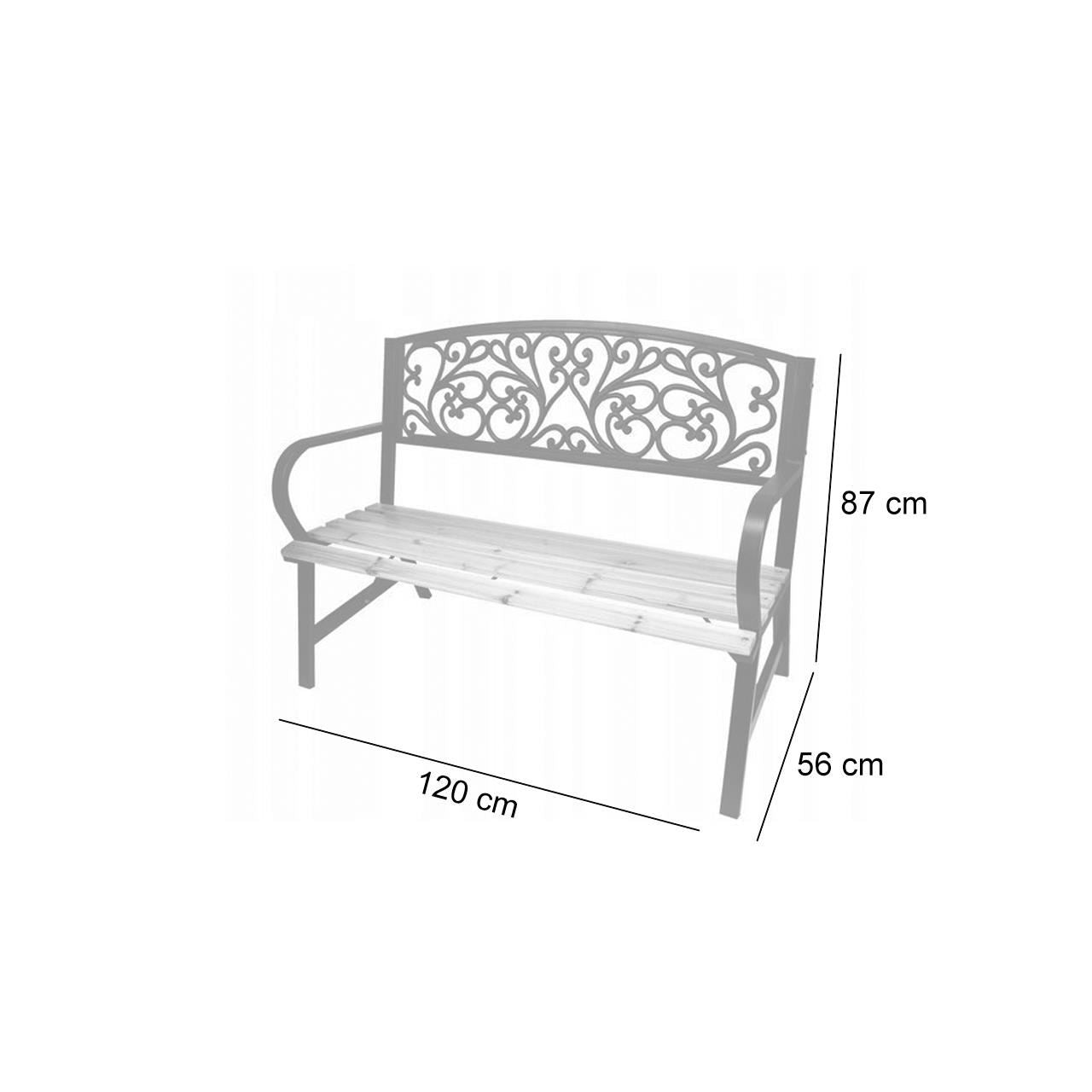 Banca de gradina, metal si lemn, 120x56x87 cm, Adela