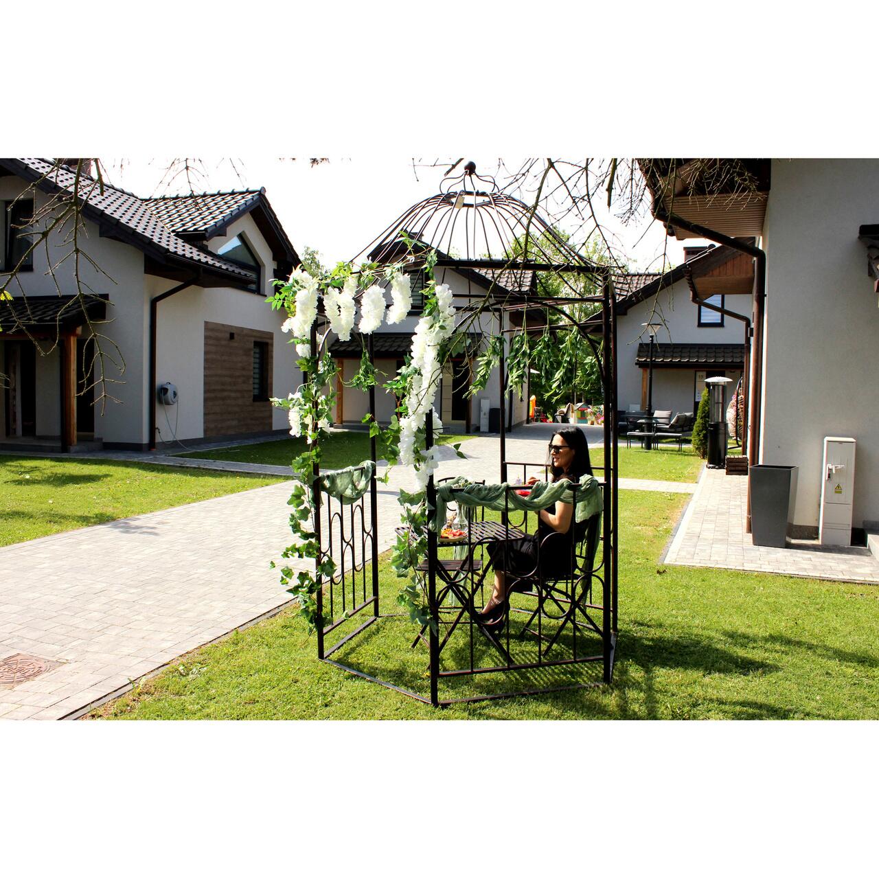 Pavilion/foisor cu arcada pentru gradina, plante cataratoare, metalic, bronz antic, 180x156x275 cm