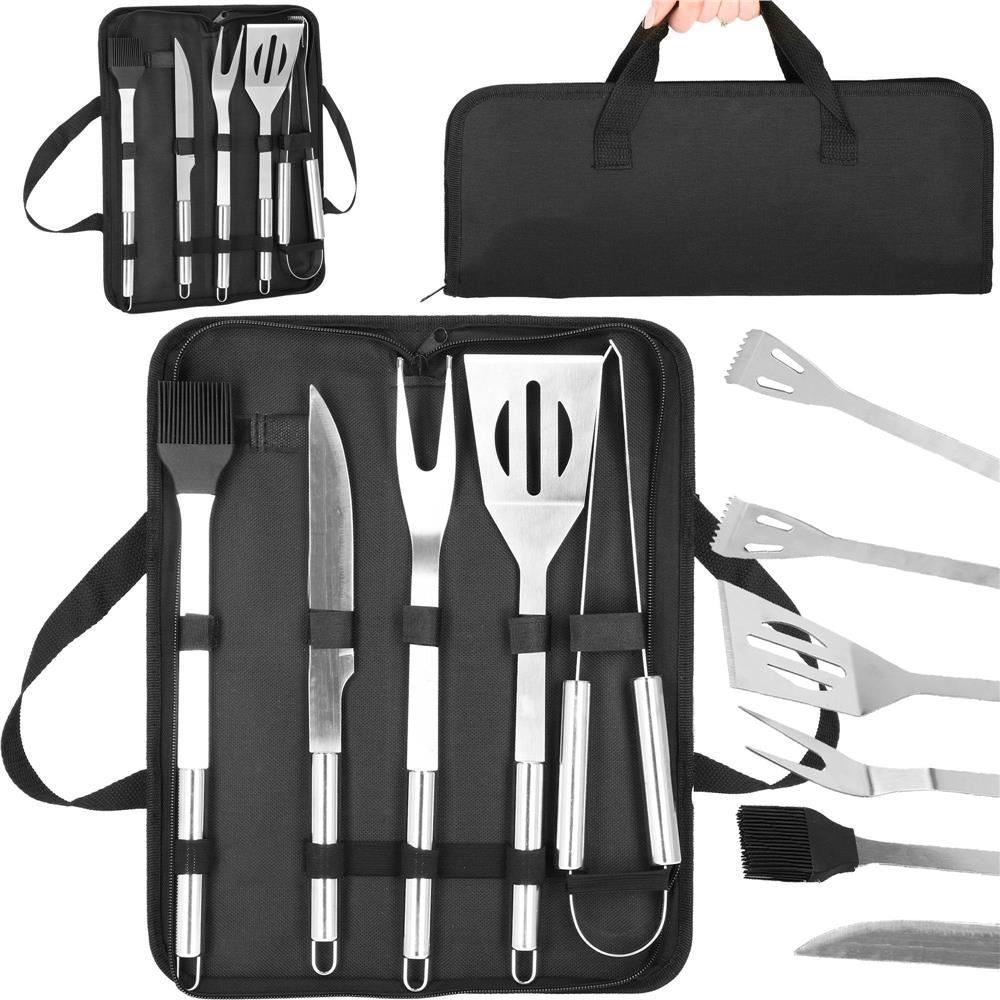 Ustensile pentru barbecue, grill, gratar, inox, set 5 piese, cu trusa, Springos