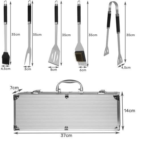Ustensile pentru barbecue, grill, gratar, inox, trusa aluminiu, set 5 piese, 35 cm, Kaminer