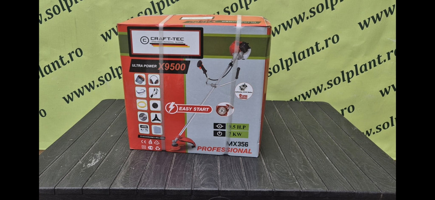 Motocoasă profesională pe benzină 9.5 CP, 7 kW, cu 10 accesorii complete, Easy Start, pentru tuns iarbă și buruieni