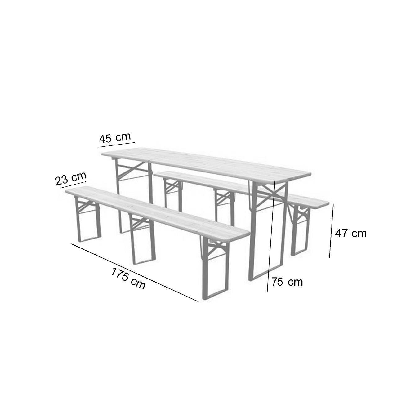 Set mobilier gradina/terasa, pliabil, 1 masa, 2 banci, 175 cm, Dortmund