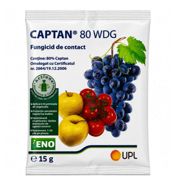 Captan 80 WDG - Fungicid Contact Captan 80% - Rapan, Mana, Monilioza, Patarea Cafenie - Mar, Prun, Vita de Vie, Tomate - UPL