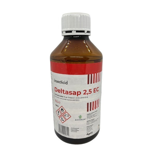 DELTASAP 2.5 EC - Insecticid Piretroid Deltametrin 25g/L - Plante Ornamentale, Pomi Fructiferi, Vita de Vie, Cereale, Legume