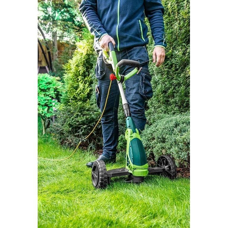 Motocoasa, trimmer, pentru tuns iarba, electric, cu 2 roti, 550 W, 32 cm, Verto
