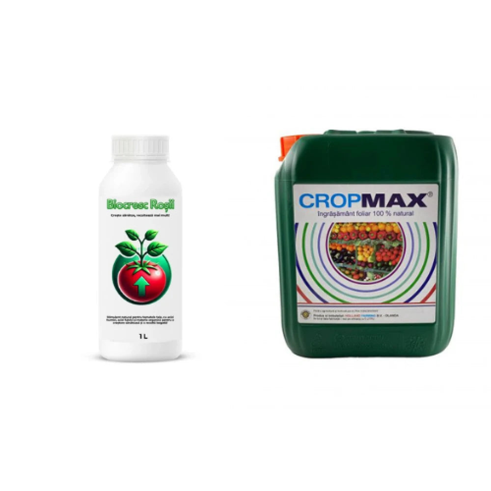 Pachet tratament si nutritie tomate/rosii, Stimulator de legare si rodire, Biocresc Rosii, 1 l + Fer