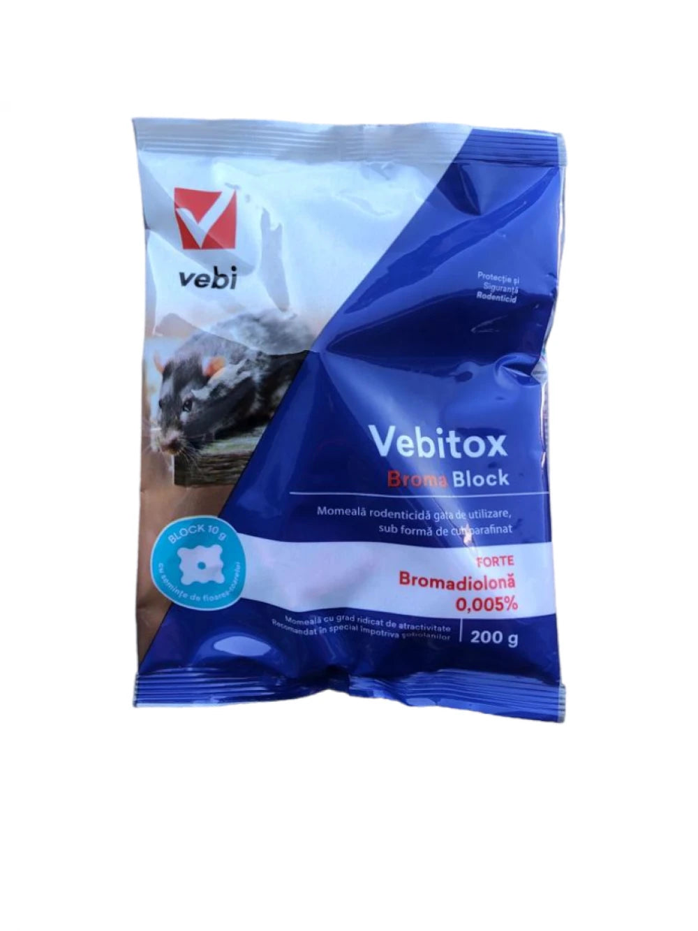 Raticid Vebitox Broma Block Cuburi Parafinate 200 G - Momeală Rodenticidă Vebitox Broma Block – Pentru Șoareci Și Șobolani