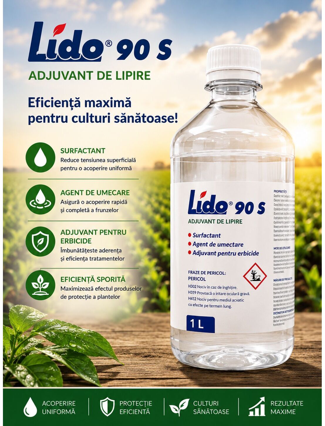 Lido 90S - Adjuvant de Lipire - Surfactant, Agent de Umectare, Eficienta Maxima pentru Culturi Sanatoase
