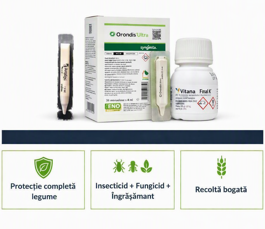 Pachet Legume August - Ampligo 4ml + Orondis Ultra 4ml + Final K 25ml - Protectie Completa Insecte, Mana si Fructificare Abundenta (10L Apa)