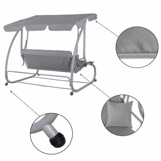 Balansoar gradina, Springos, Venezia, 3 locuri, gri, 190x125x163 cm, functie pat, max 280 kg