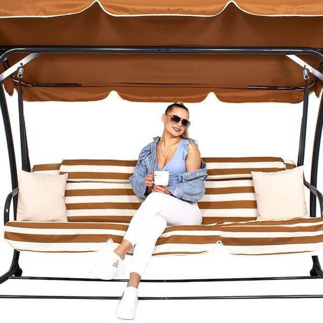 Balansoar gradina, Springos, 4 locuri, maro, crem, 230x130x162 cm, functie pat, max 300 kg