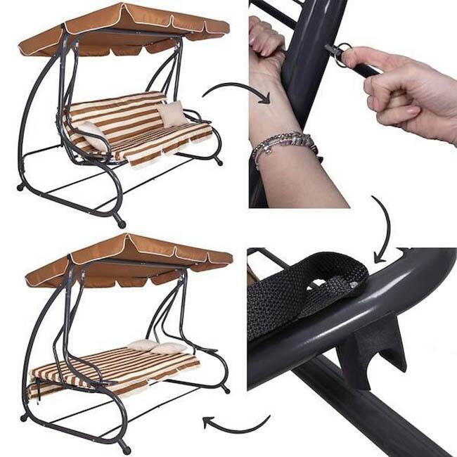 Balansoar gradina, Springos, 4 locuri, maro, crem, 230x130x162 cm, functie pat, max 300 kg