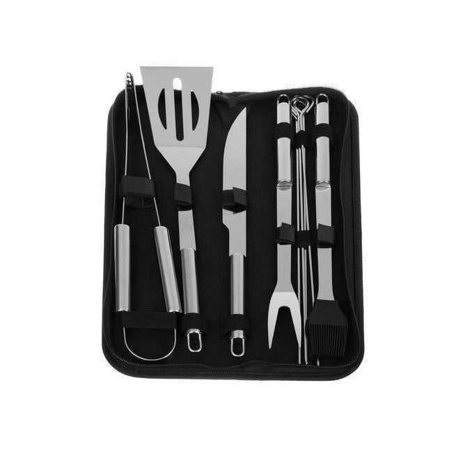Ustensile pentru barbecue, grill, gratar, inox, geanta transport, set 9 piese, 35 cm, Kaminer