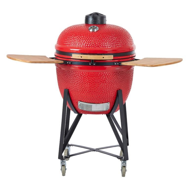 Gratar gradina, grill rotund, ceramic, cu roti, capac, rafturi, 52x105 cm, Kamado Egg 21