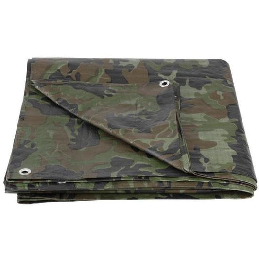 Prelata impermeabila cu inele, 3.9x5.9 m, camuflaj PE, 80 g/mp, 24 mp