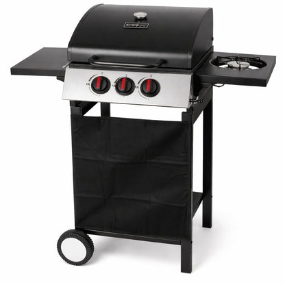 Gratar gradina, grill dreptunghiular, cu gaz, 2+1 arzatoare, cu roti, capac, rafturi, 97x60x100 cm, Valencia
