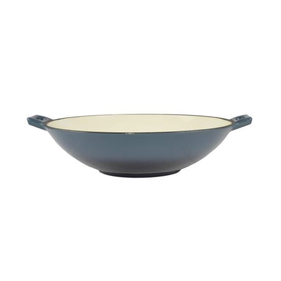 Vas de fonta tip Wok, emailat, albastru, 35.5x11 cm, Perfect Home 