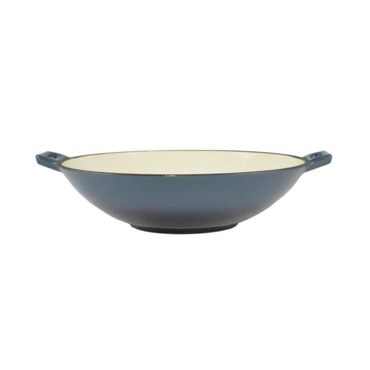 Vas de fonta tip Wok, emailat, albastru, 35.5x11 cm, Perfect Home 