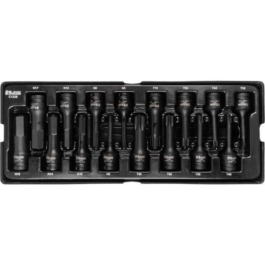 Set capete tubulare de impact TORX si IMBUS, sertar TIP A (385x150 mm) pentru dulap mobil, T30-T80, H5-H19, 1/2", 16 buc, RICHMANN EXCLUSIVE