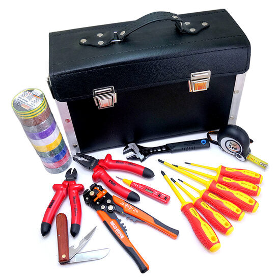 Trusa 14 scule pentru electrician 1000V + geanta din piele transport si depozitare, Richmann Exclusive