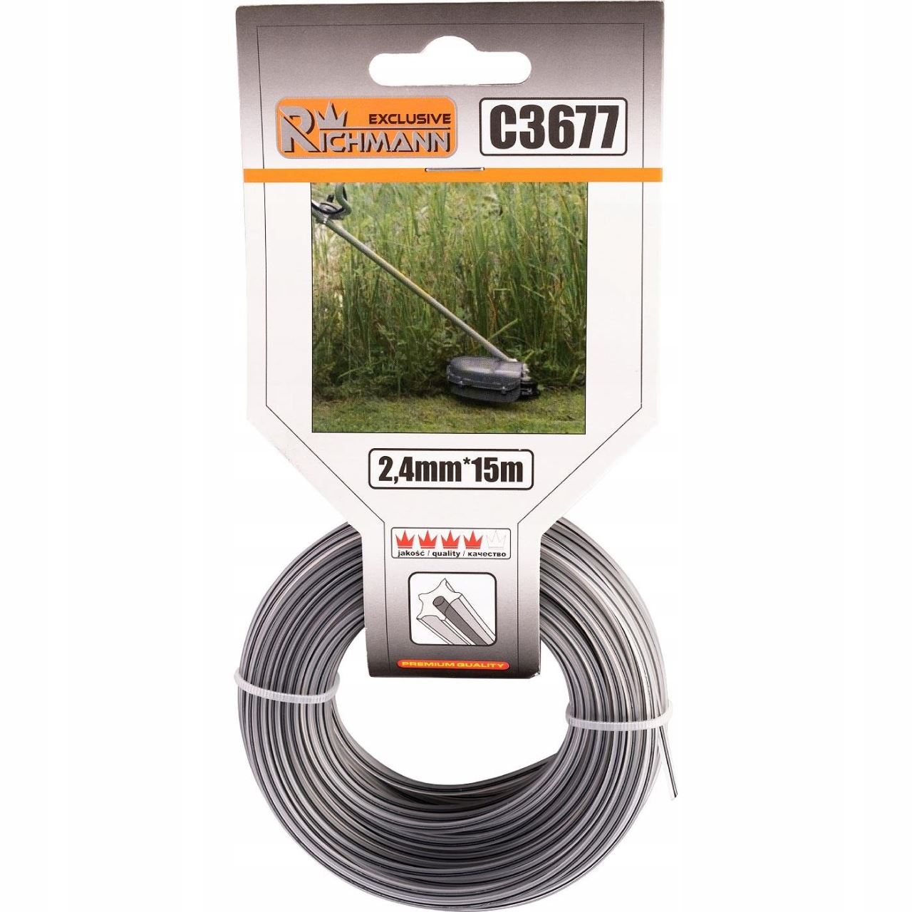 Fir rezerva motocoasa, trimmer cu insertie metalica, DUO, tip stea, 2.4 mm x 15 m, Richmann Exclusive