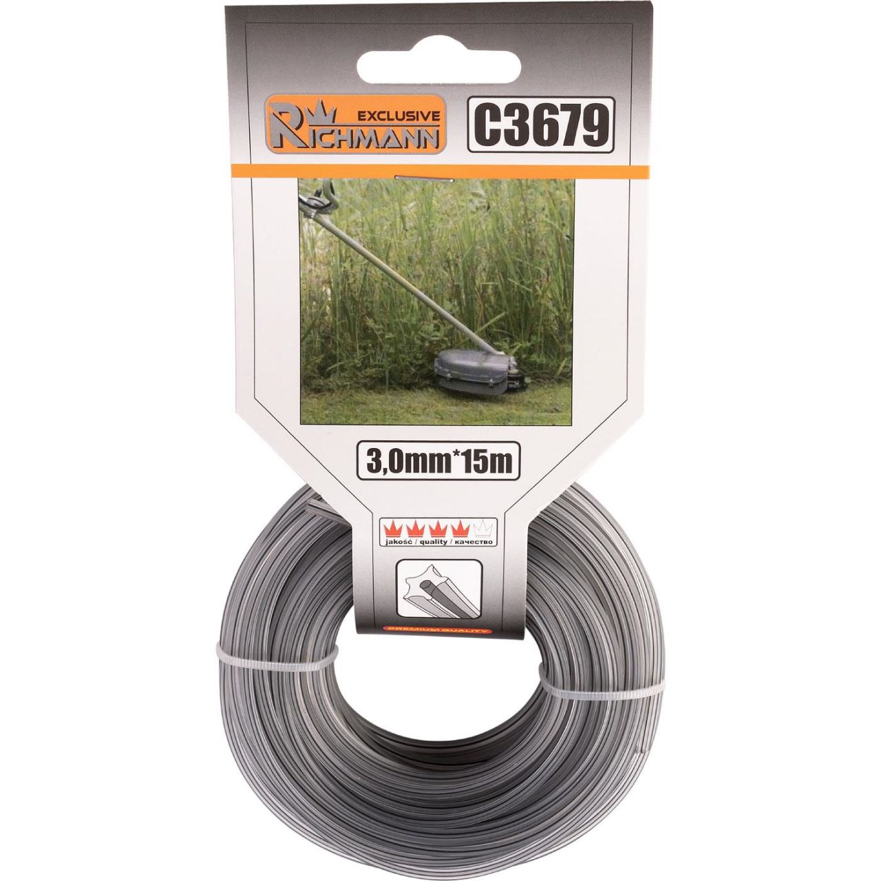 Fir rezerva motocoasa, trimmer cu insertie metalica, DUO, tip stea, 3 mm x 15 m, Richmann Exclusive