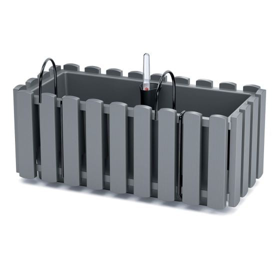 Jardiniera decorativa, suport metalic, sistem irigare, gri, 38x18x16.2 cm, Boardee Fencycase W Old