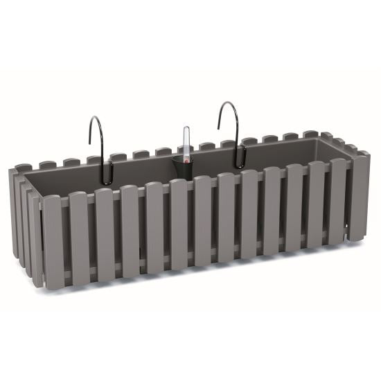Jardiniera decorativa, suport metalic, sistem irigare, gri, 58x18x16.2 cm, Boardee Fencycase W Old