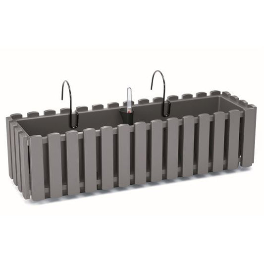 Jardiniera decorativa, suport metalic, sistem irigare, gri, 58x18x16.2 cm, Boardee Fencycase W Old