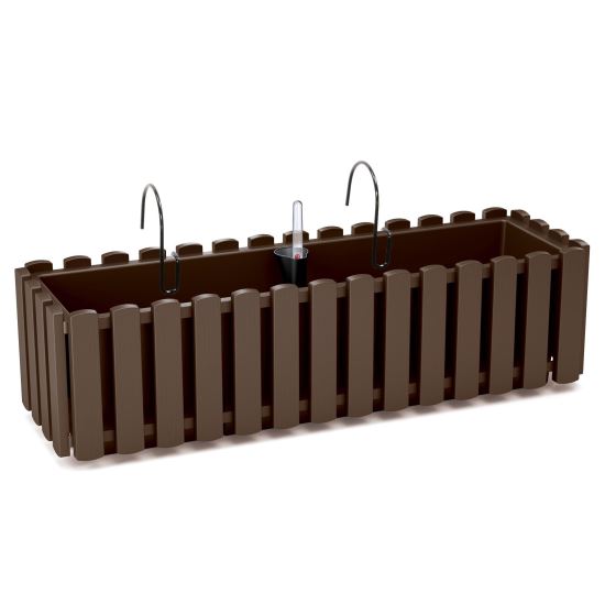 Jardiniera decorativa, suport metalic, sistem irigare, maro, 58x18x16.2 cm, Boardee Fencycase W Old