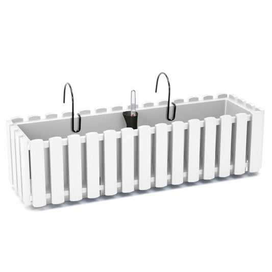 Jardiniera decorativa, suport metalic, sistem irigare, alb, 58x18x16.2 cm, Boardee Fencycase W Old
