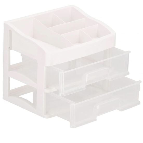 Organizator cosmetice, plastic, 3 niveluri, 2 sertare, alb, 30x25x34 cm, Springos
