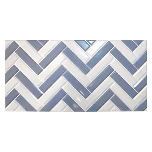 Panou decorativ, PVC, model zig-zag 3D, alb-albastru, 96x48.5cm