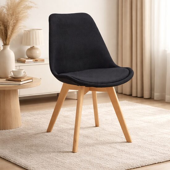 Scaun bucatarie/living, stofa, lemn, negru, 49x55x82 cm, Alta