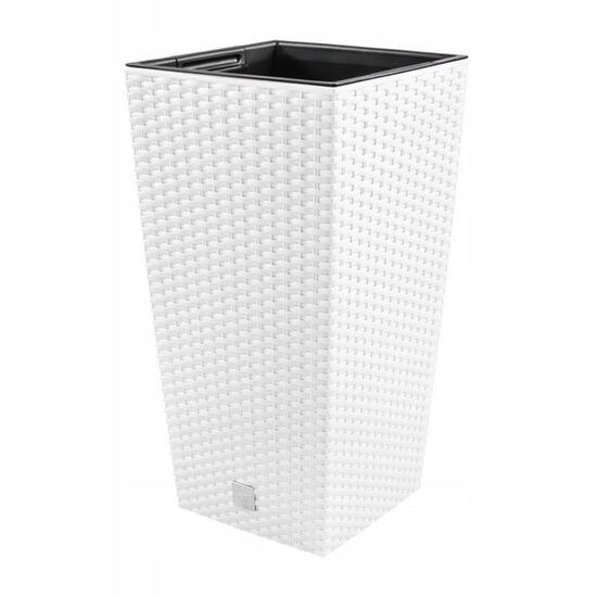 Ghiveci decorativ de flori, Prosperplast, Rato, imitatie ratan, patrat, alb, 22.5x22.5x42.1 cm