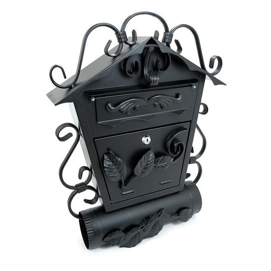 Cutie postala, cu loc pentru ziar, elemente forjate, negru, format C4, 52.5x15.5x53 cm, Damech