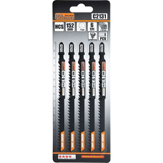 Panza, lama, fierastrau pendular, pentru lemn, HCS, prindere tip T, taiere rapida, 6 TPI, set 5 buc, 152 mm, Richmann Exclusive