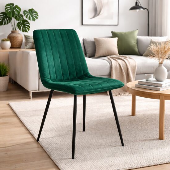 Scaun bucatarie/living, Artool, Lava, catifea verde, picioare metal negru, 43x51x90 cm