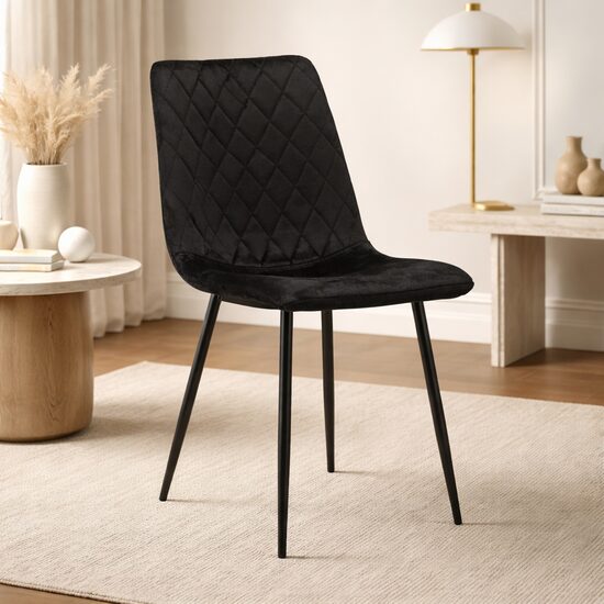 Scaun bucatarie/living, Artool, Turin, catifea neagra, picioare metal negru, 44.5x53x88.5 cm